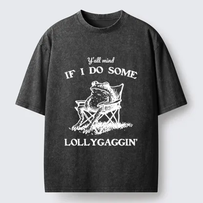 Tokyo-Tiger Funny Frog Lollygagging Washed T-Shirt