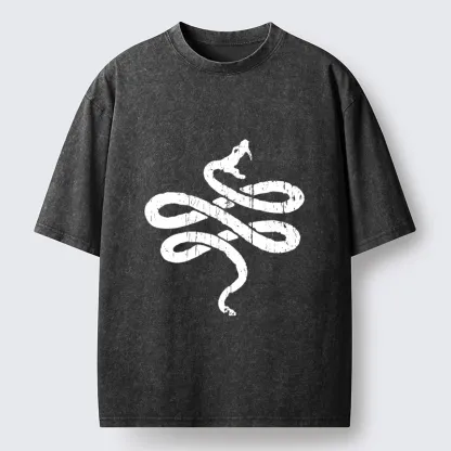 Tokyo-Tiger Black Snake Brush Art Washed T-Shirt