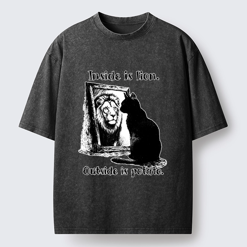 Tokyo-Tiger Cat Meme Inner Lion Outer Potato Washed T-Shirt