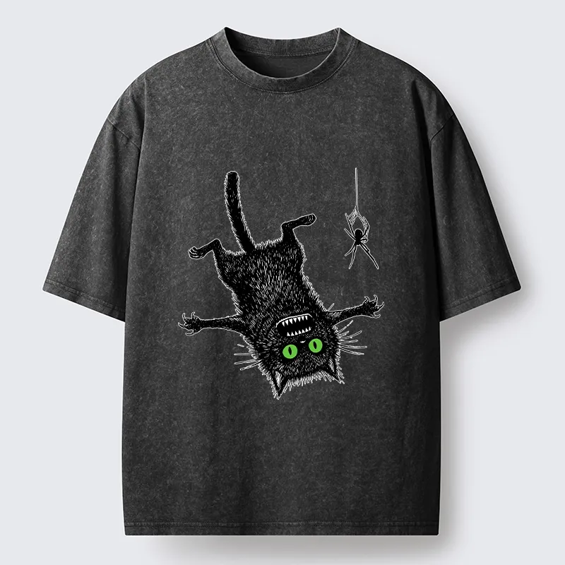 Tokyo-Tiger Scared Cat Vs Spider Prank Washed T-Shirt