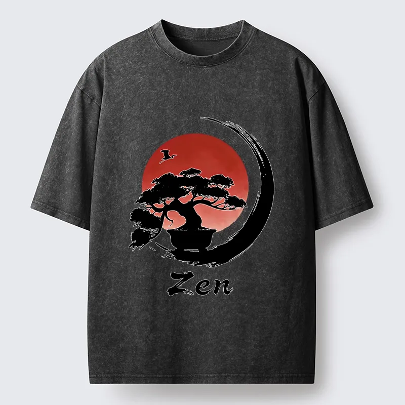 Tokyo-Tiger Zen Bonsai Peaceful Retreat Washed T-Shirt Sale