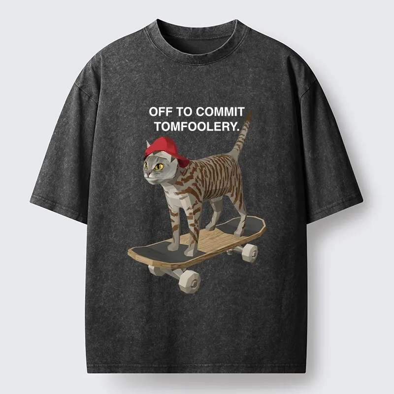 Tokyo-Tiger Skateboarding Cat Funny Meme Washed T-Shirt