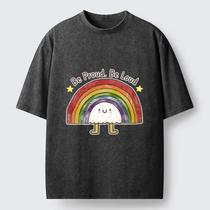 Tokyo-Tiger Rainbow Rice Ball Pride Art Washed T-Shirt