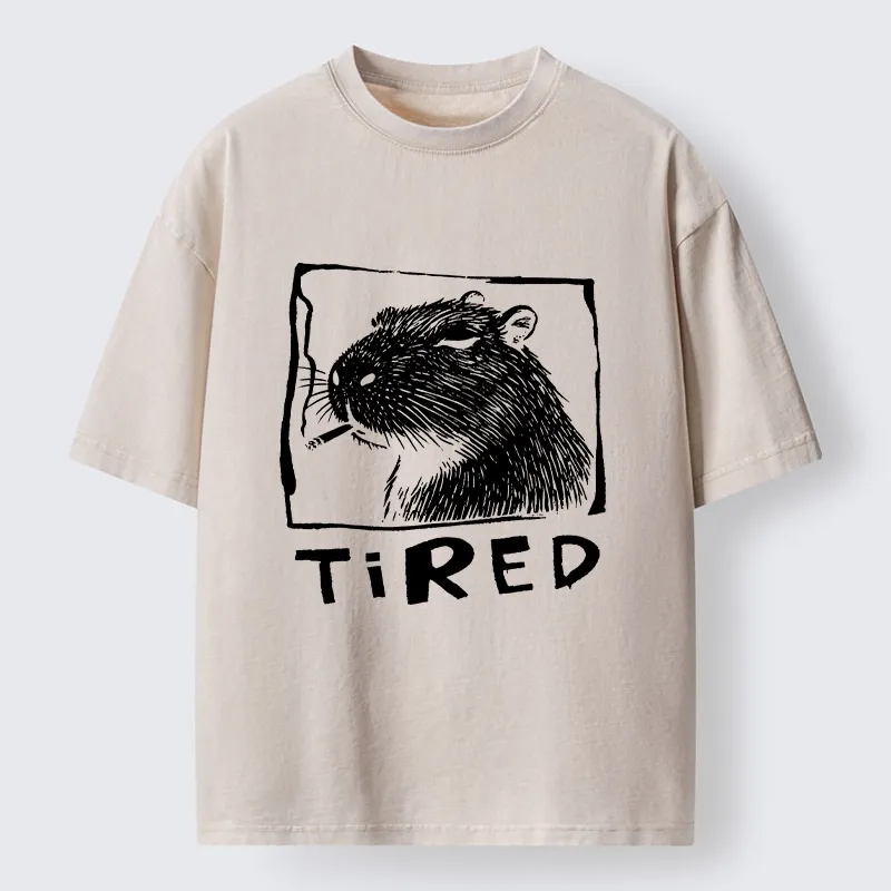 Tokyo-Tiger Tired Life Funny Capybara Art Washed T-Shirt