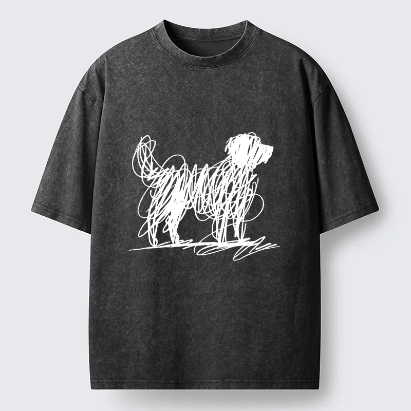 Tokyo-Tiger Scribble Dog Art Funny Vibe Washed T-Shirt