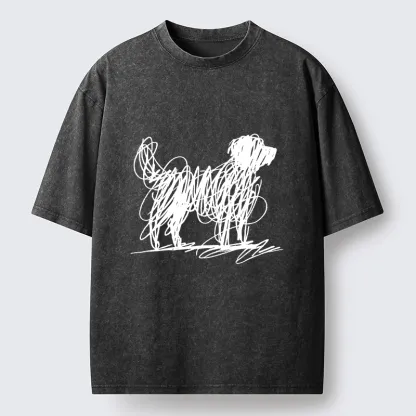 Tokyo-Tiger Scribble Dog Art Funny Vibe Washed T-Shirt