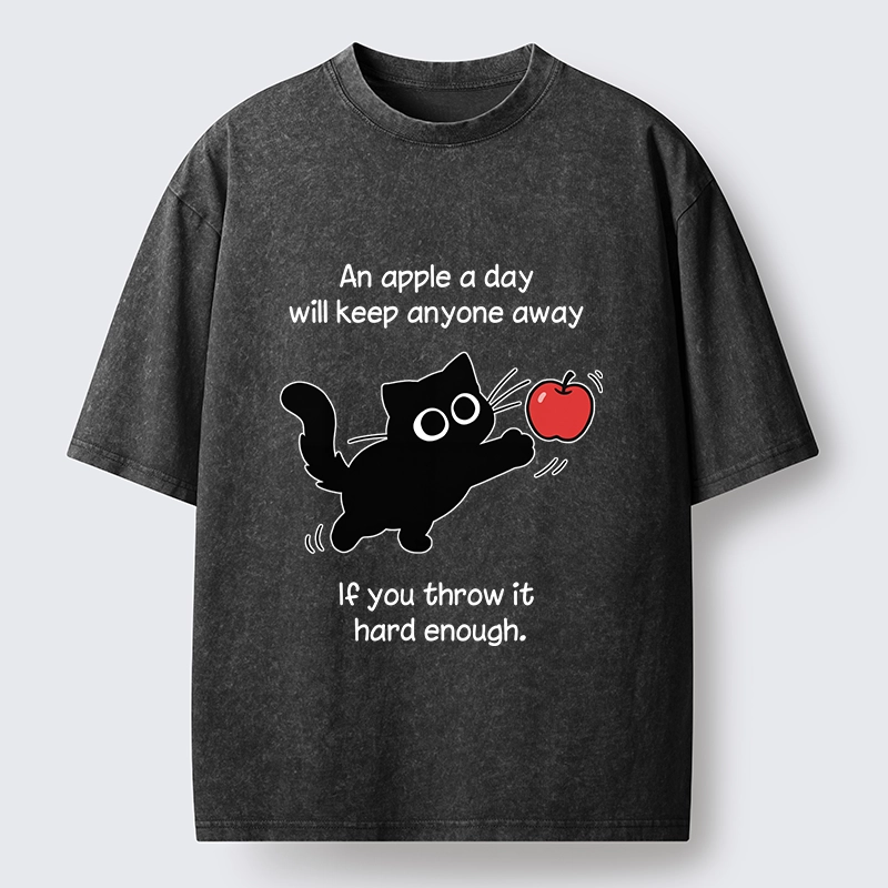 Tokyo-Tiger Funny Cat Throwing Apple Meme Washed T-Shirt