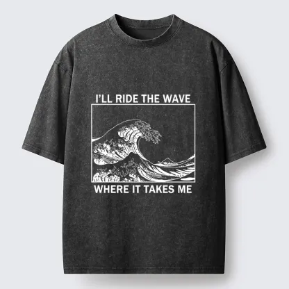 Tokyo-Tiger Stylish Black And White Wave Art Washed T-Shirt