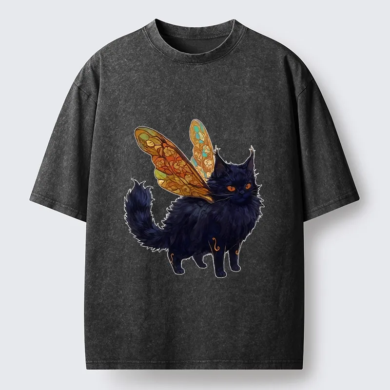 Tokyo-Tiger Funny Fairy Black Cat Art Washed T-Shirt