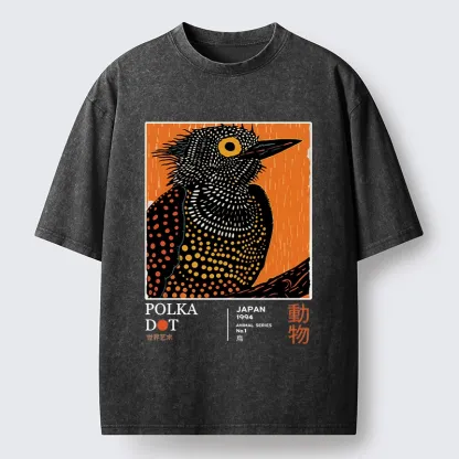 Tokyo-Tiger Polka Dot Bird Japanese Art Poster Washed T-Shirt