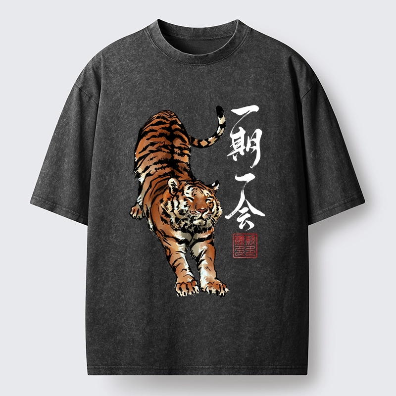 Tokyo-Tiger Japanese Ink Tiger Art Washed T-Shirt