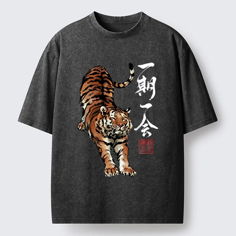 Tokyo-Tiger Japanese Ink Tiger Art Washed T-Shirt