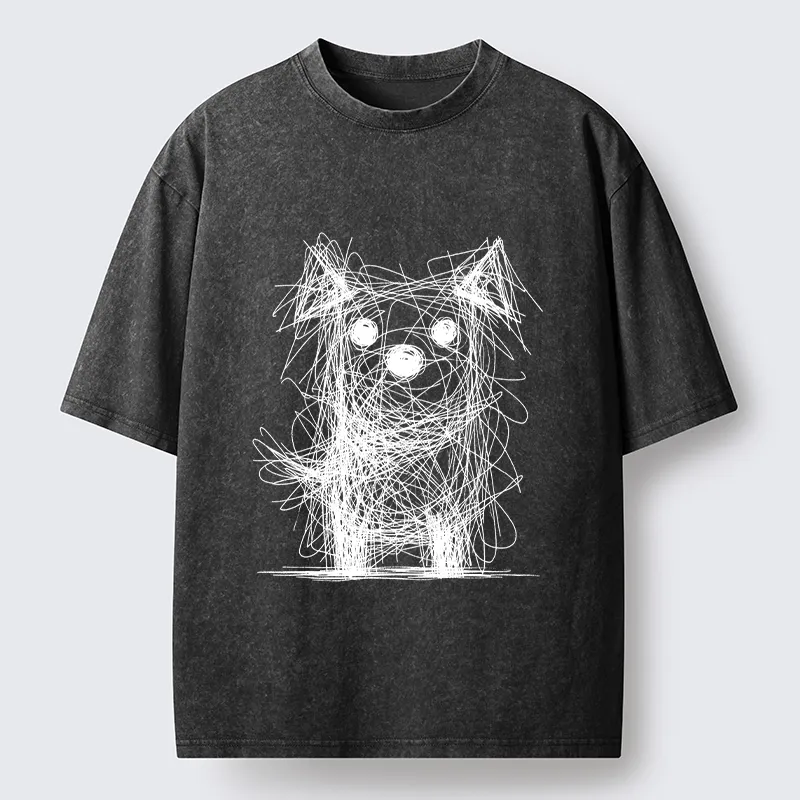 Tokyo-Tiger Scruffy Dog Chaos Art Washed T-Shirt