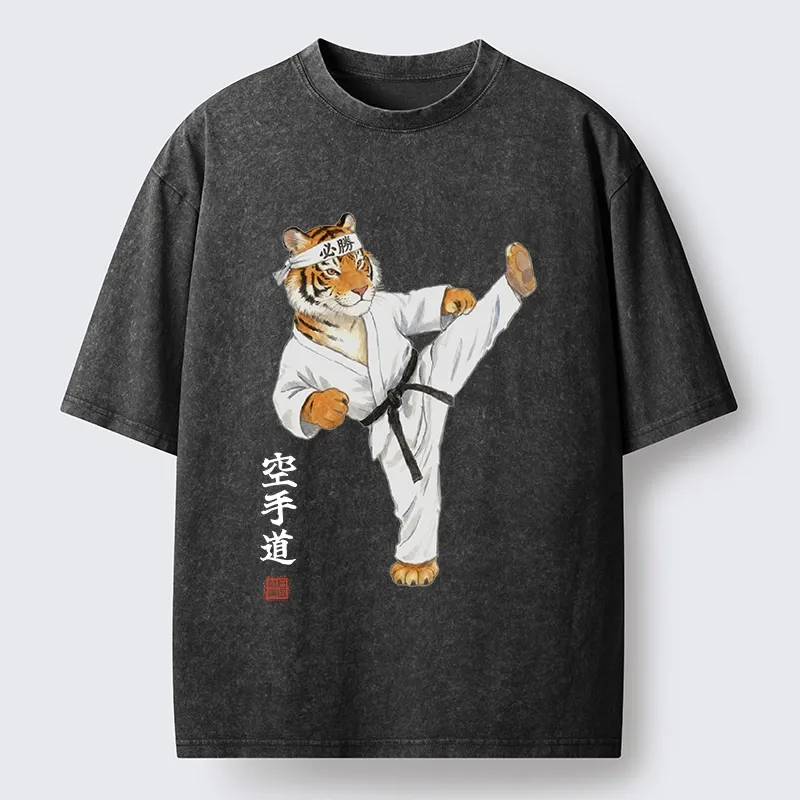 Tokyo-Tiger Karate Kick Tiger Washed T-Shirt