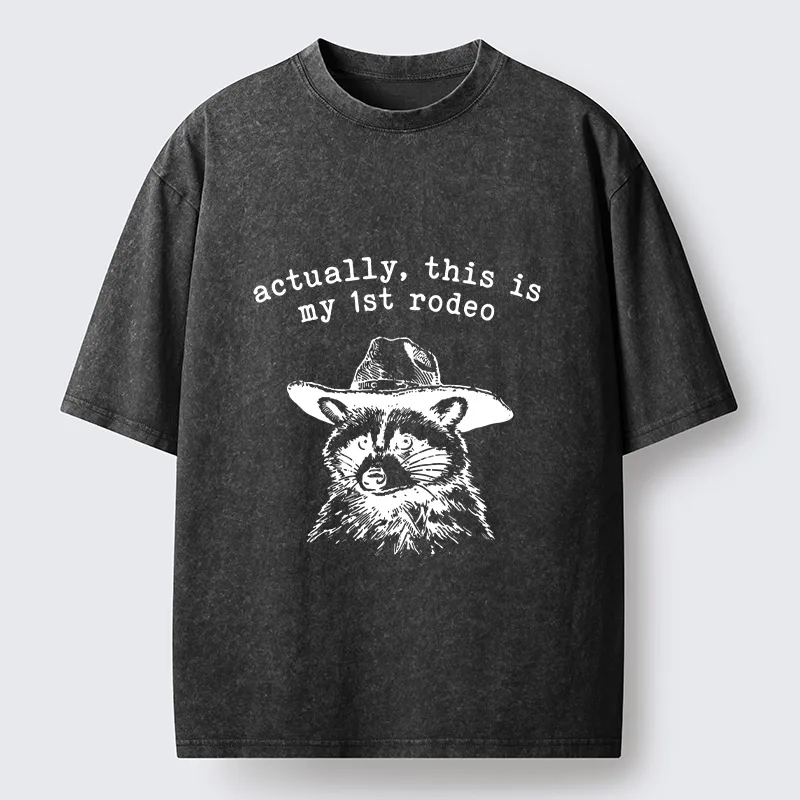 Tokyo-Tiger Cowboy Raccoon First Rodeo Meme Washed T-Shirt