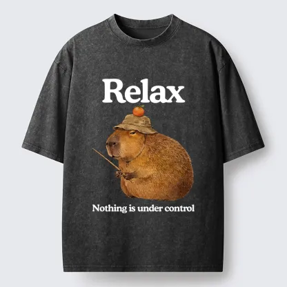 Tokyo-Tiger Capybara Fishing Funny Meme Washed T-Shirt