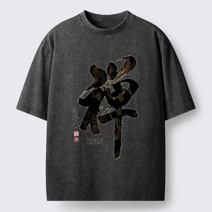 Tokyo-Tiger Japanese Zen Kanji Art Prints Washed T-Shirt