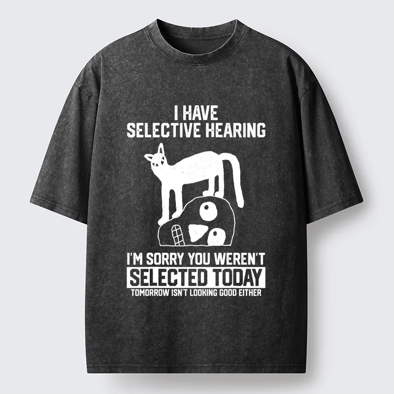 Tokyo-Tiger Cat Selective Hearing Funny Meme Washed T-Shirt