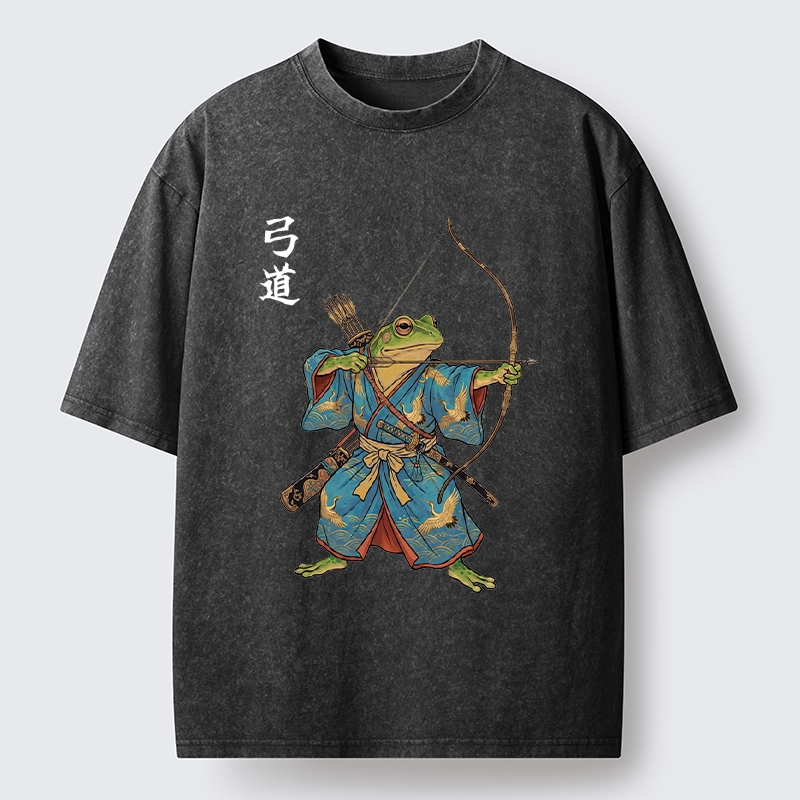 Tokyo-Tiger Frog Samurai Archery Art Washed T-Shirt