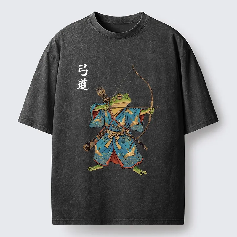 Tokyo-Tiger Frog Samurai Archery Art Washed T-Shirt