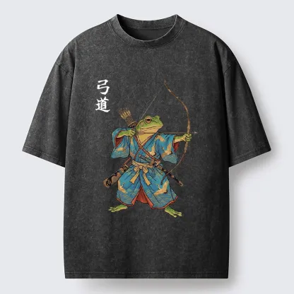 Tokyo-Tiger Frog Samurai Archery Art Washed T-Shirt
