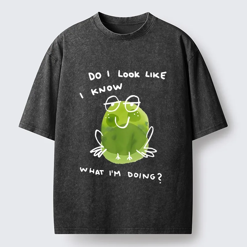 Tokyo-Tiger Little Green Frog Has No Idea What’s Next Washed T-Shirt