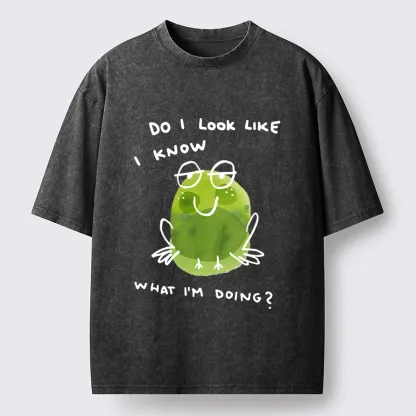Tokyo-Tiger Little Green Frog Has No Idea What’s Next Washed T-Shirt