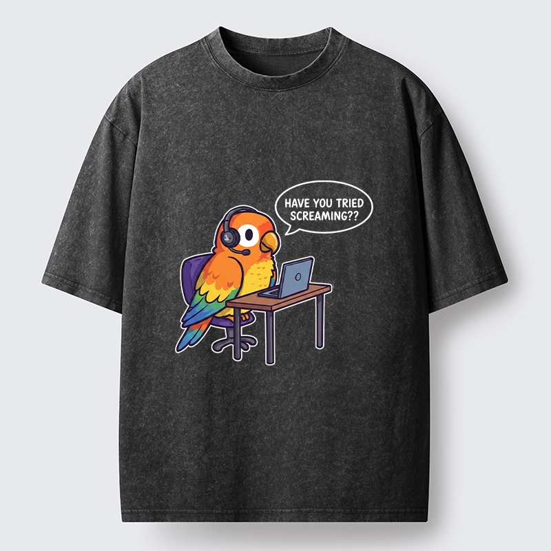 Tokyo-Tiger Funny Bird Call Center Agent Washed T-Shirt