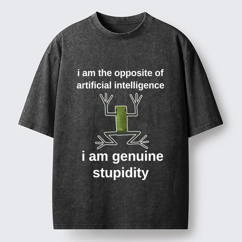Tokyo-Tiger Genuine Stupidity Frog Meme Washed T-Shirt