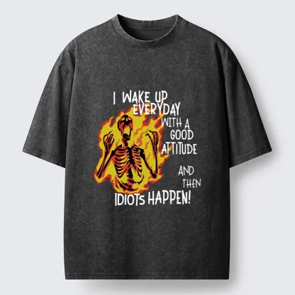 Tokyo-Tiger Skeleton With Bad Attitude Meme Washed T-Shirt