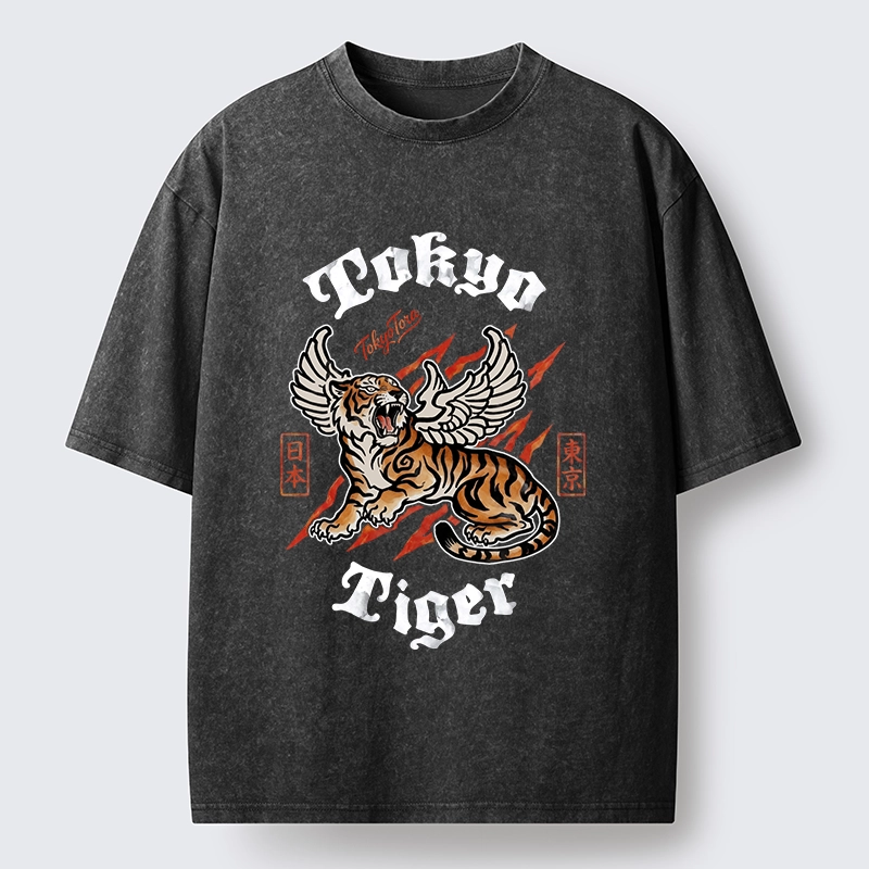 Tokyo-Tiger With Wings Art Washed T-Shirt
