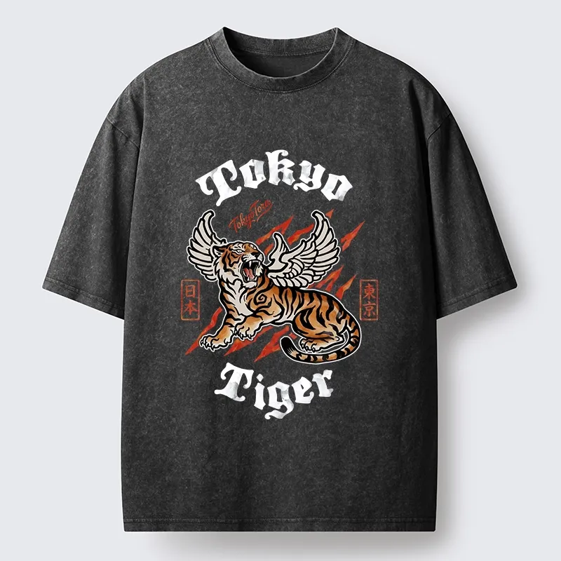 Tokyo-Tiger With Wings Art Washed T-Shirt