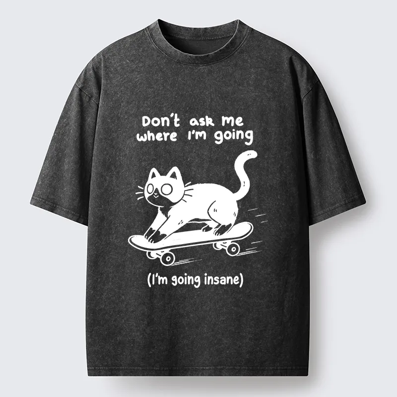 Tokyo-Tiger Black Cat Skating Away From Sanity Washed T-Shirt