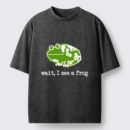 Tokyo-Tiger Silly Frog Doodle Art Washed T-Shirt