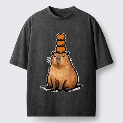 Tokyo-Tiger Funny Capybara Orange Meme Washed T-Shirt