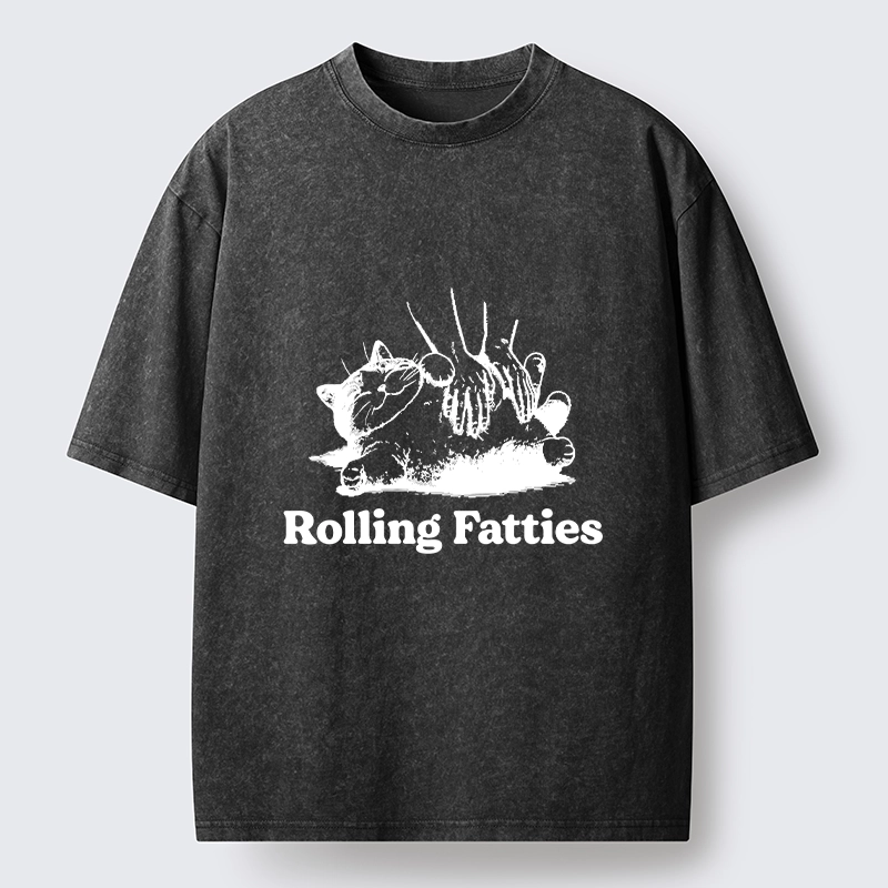 Tokyo-Tiger Rolling Fatties Cat Massage Meme Washed T-Shirt