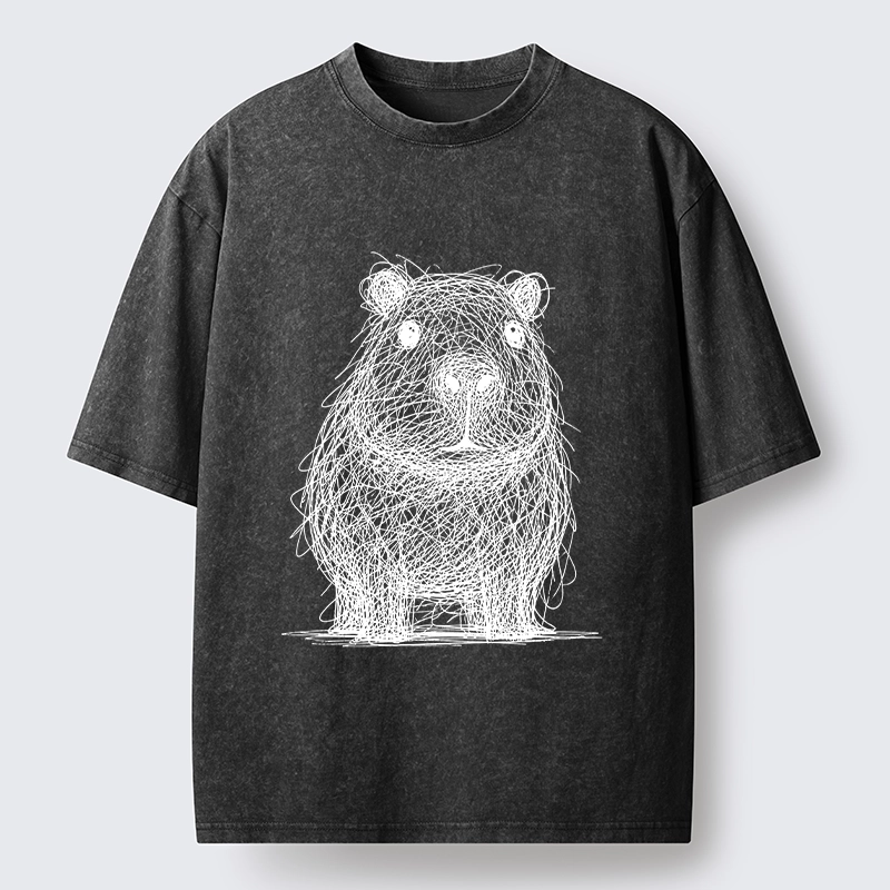 Tokyo-Tiger Capybara Chaos Sketch Washed T-Shirt