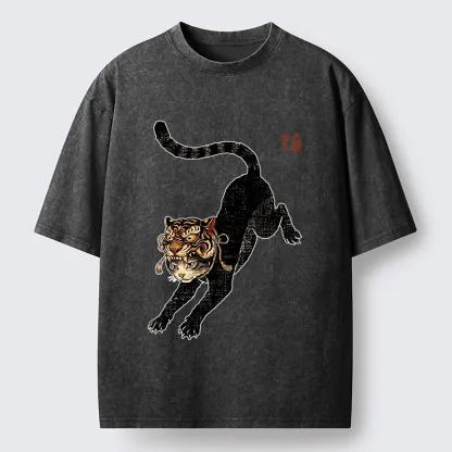 Tokyo-Tiger Cat With Tiger Mask Cool Art Washed T-Shirt