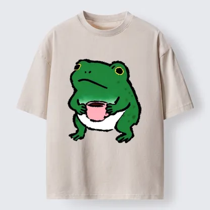 Tokyo-Tiger Green Frog With A Mug Washed T-Shirt
