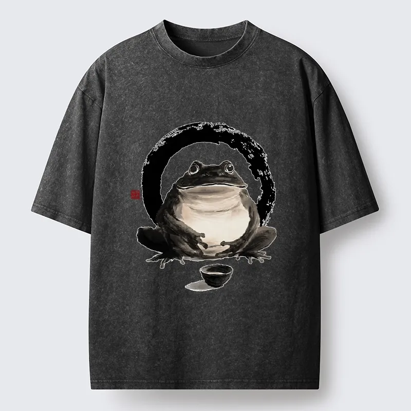 Tokyo-Tiger Zen Frog With A Tea Bowl Washed T-Shirt