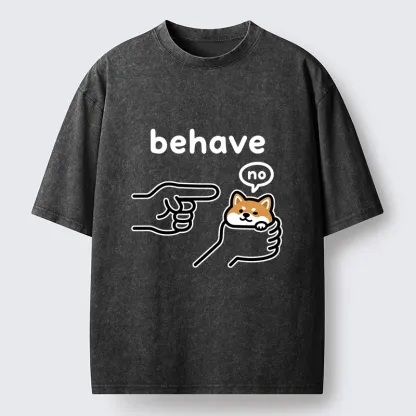 Tokyo-Tiger Funny Shiba Refusing To Behave Washed T-Shirt