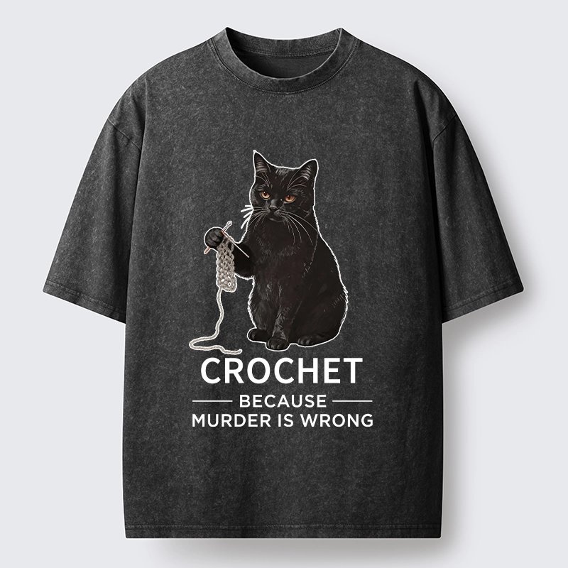 Tokyo-Tiger Cat Crocheting To Avoid Trouble Washed T-Shirt