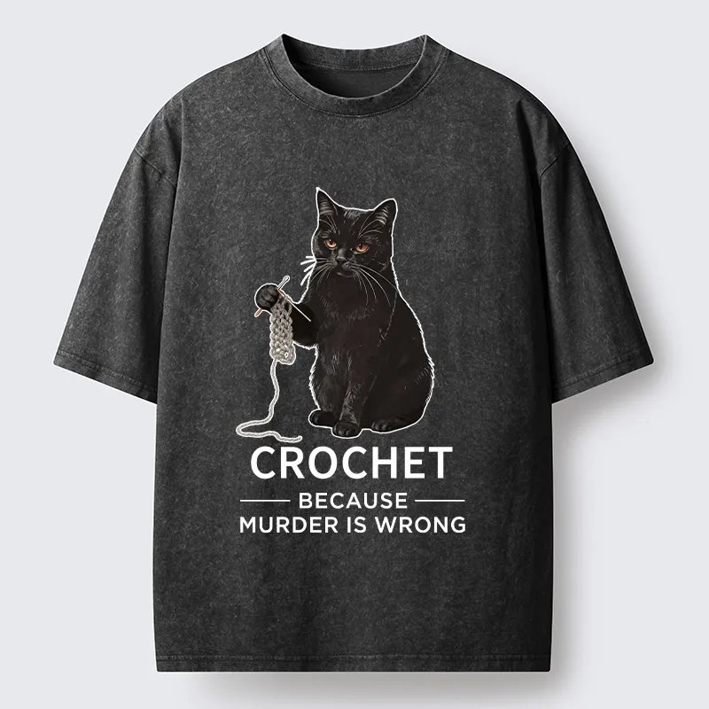 Tokyo-Tiger Cat Crocheting To Avoid Trouble Washed T-Shirt