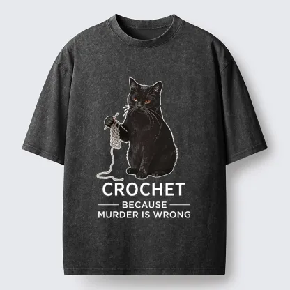 Tokyo-Tiger Cat Crocheting To Avoid Trouble Washed T-Shirt