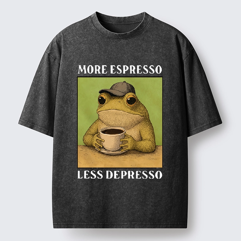 Tokyo-Tiger Frog Drinking Coffee Funny Washed T-Shirt