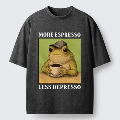 Tokyo-Tiger Frog Drinking Coffee Funny Washed T-Shirt