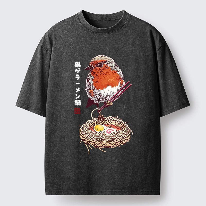 Tokyo-Tiger Northern Cardinal With Ramen Nest Washed T-Shirt