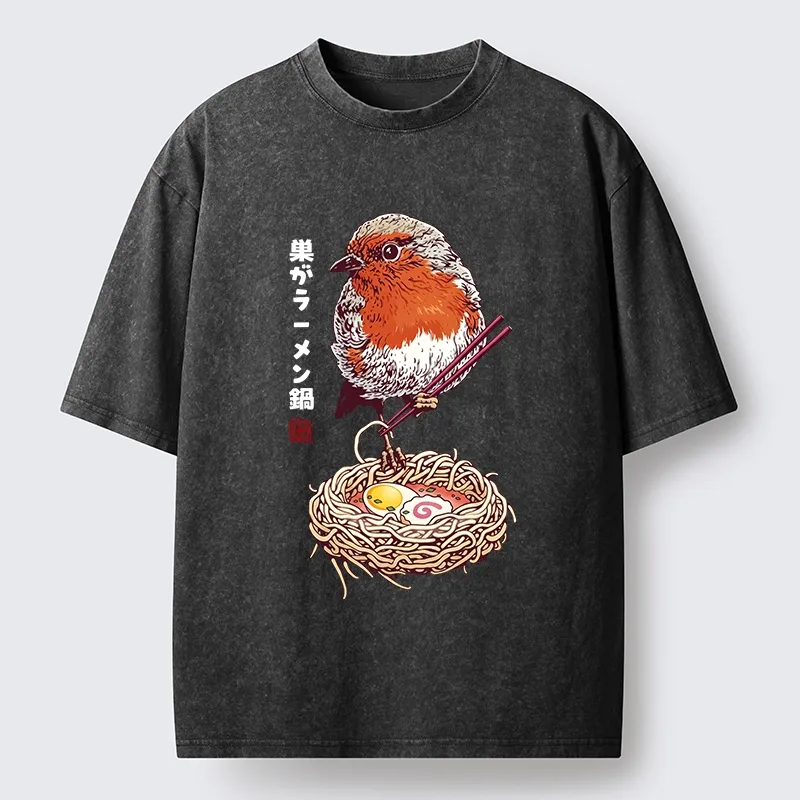 Tokyo-Tiger Northern Cardinal With Ramen Nest Washed T-Shirt