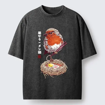 Tokyo-Tiger Northern Cardinal With Ramen Nest Washed T-Shirt