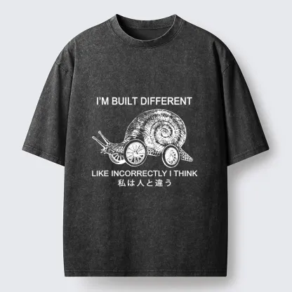 Tokyo-Tiger Snail Built Different With Wheels Joke Washed T-Shirt